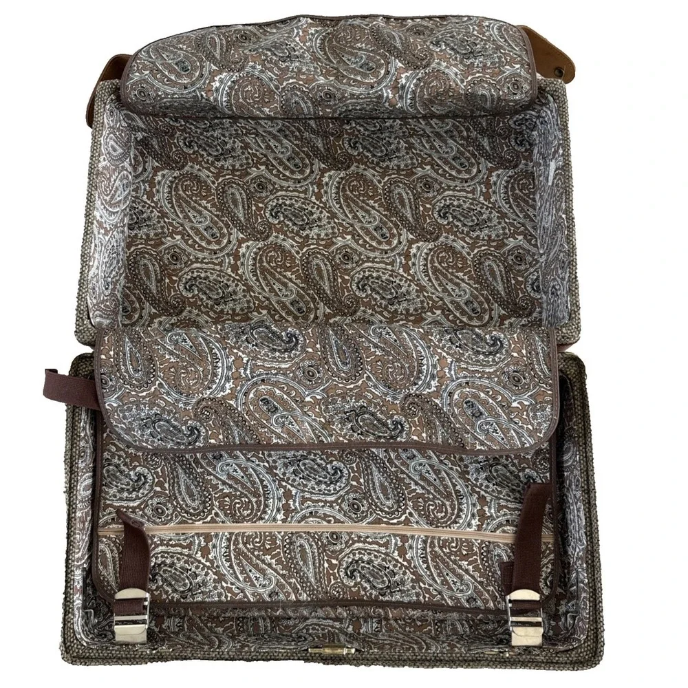 Hartmann Tweed Suitcase Unisex Large Brown Good Leather Trim Vintage Carry On